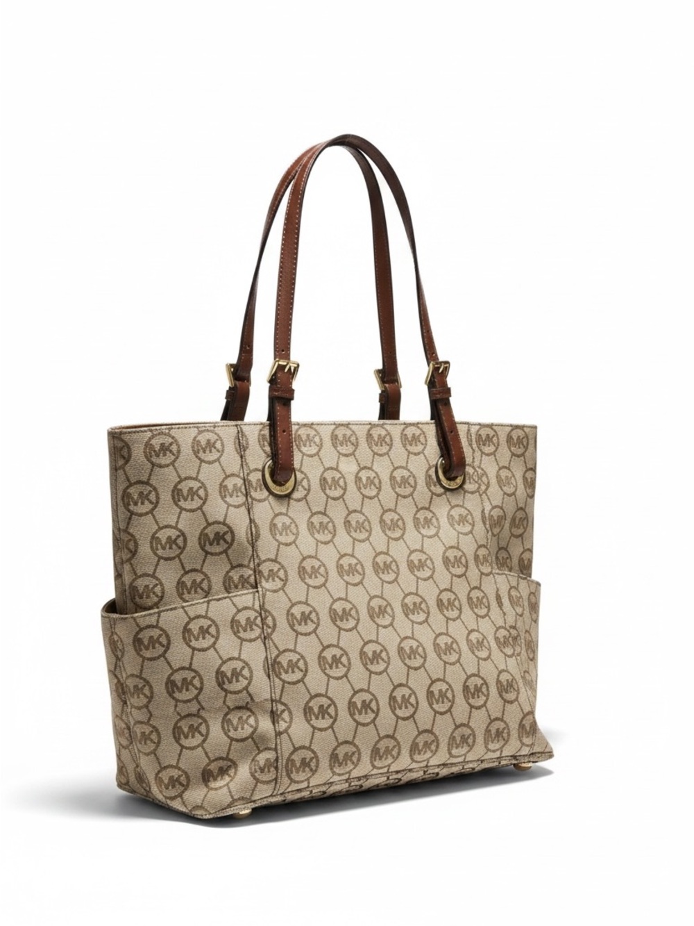 Michael Kors Tan Logo Tote with Brown Leather Straps